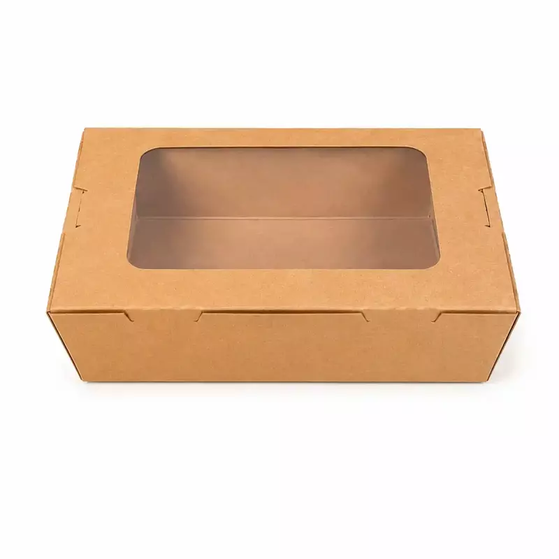 Kraft Food Container with window 8" x 5.5" x 2" 4/50