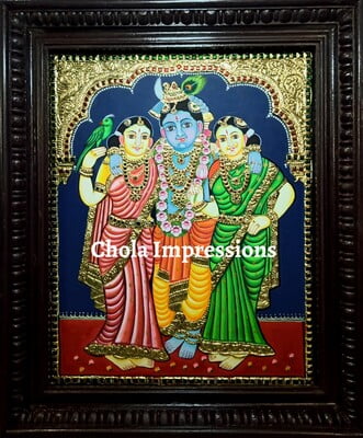 Krishna Bama Rukmini Tanjore Painting Krishna Bama Rukmini Tanjore Painting