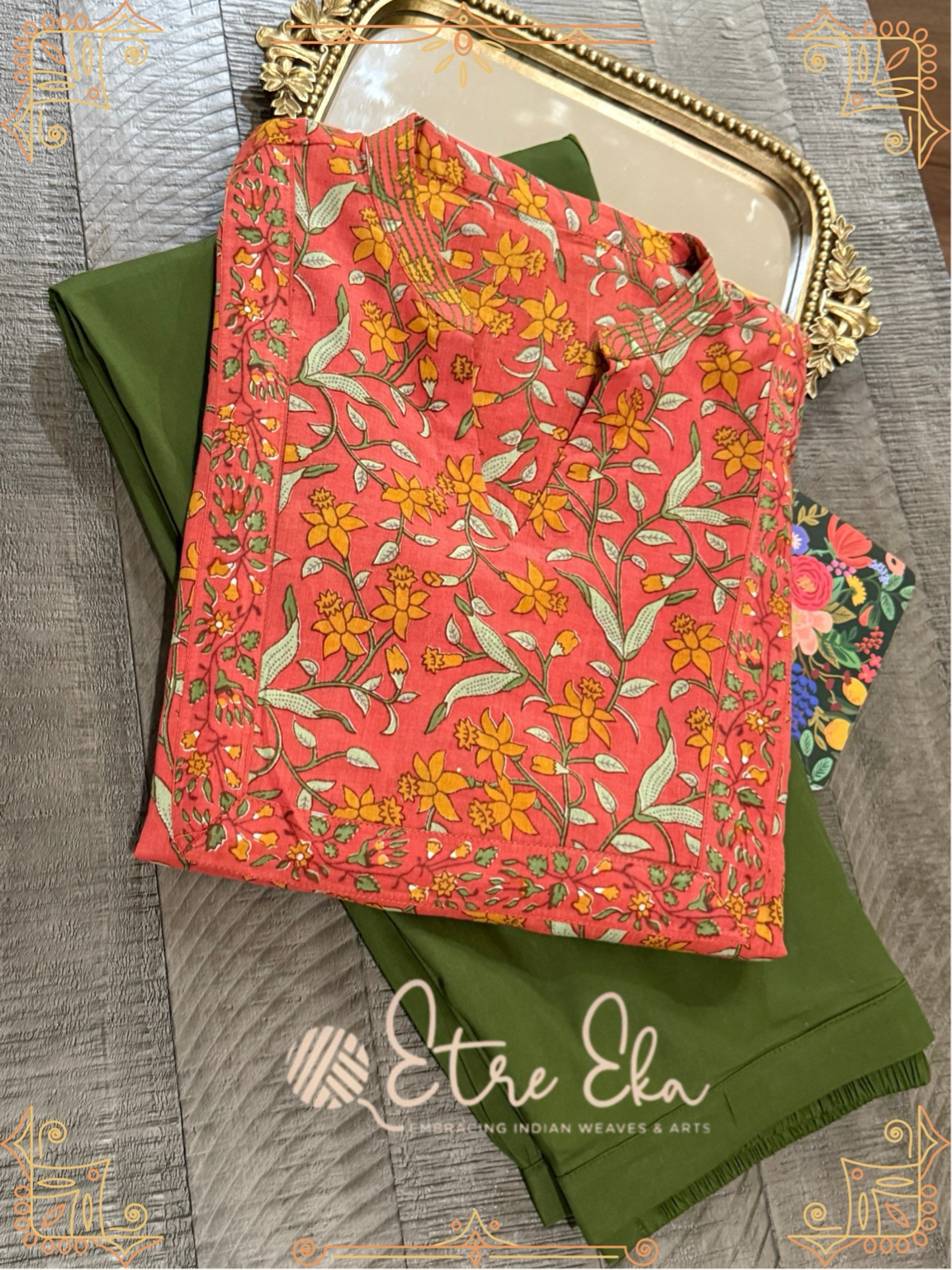 Sanganeri printed Muslin Kurti-Straight Kurti Set Brick Orange-Casual Wear- High Nexk