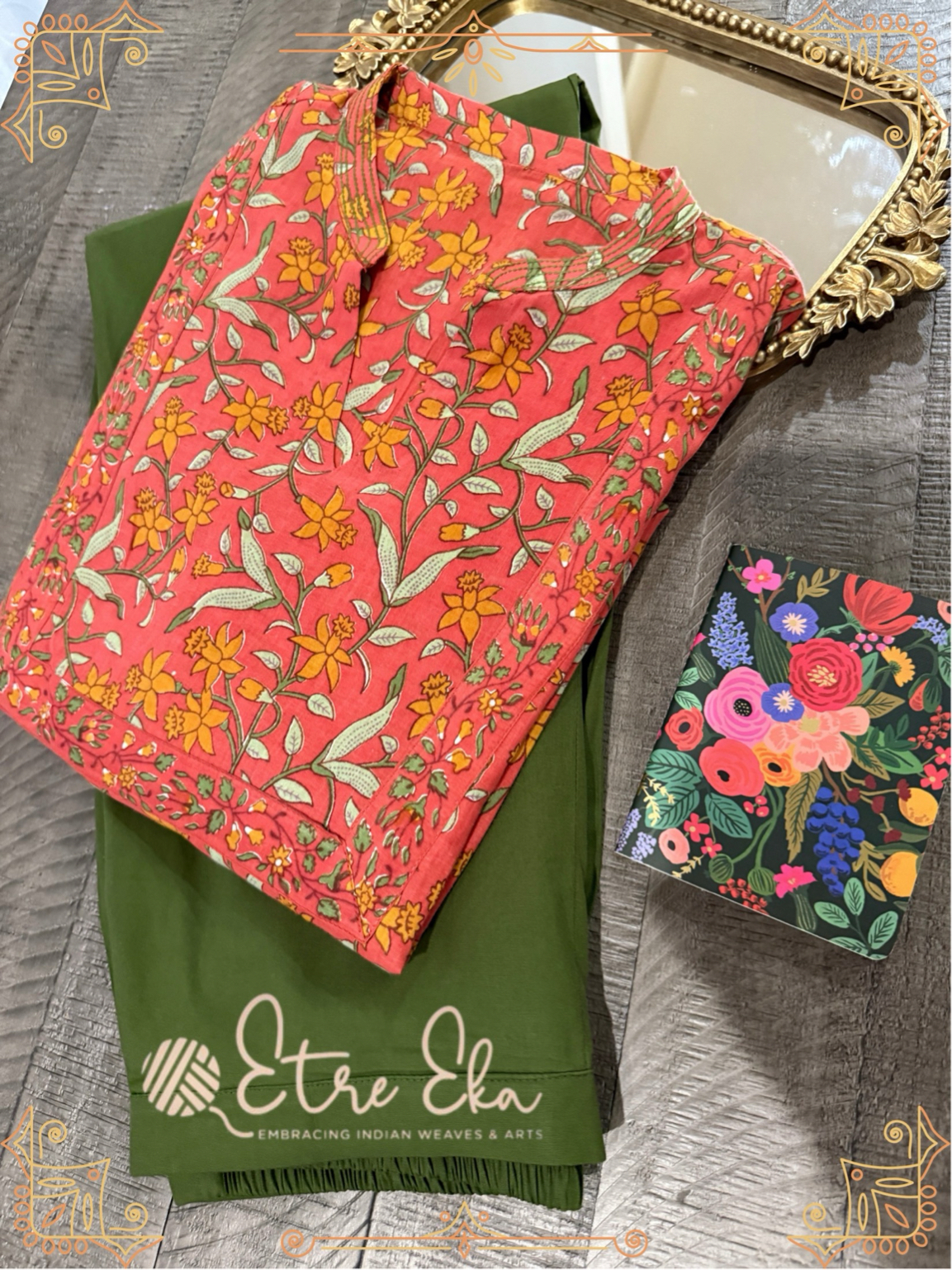 Sanganeri printed Muslin Kurti-Straight Kurti Set Brick Orange-Casual Wear- High Nexk