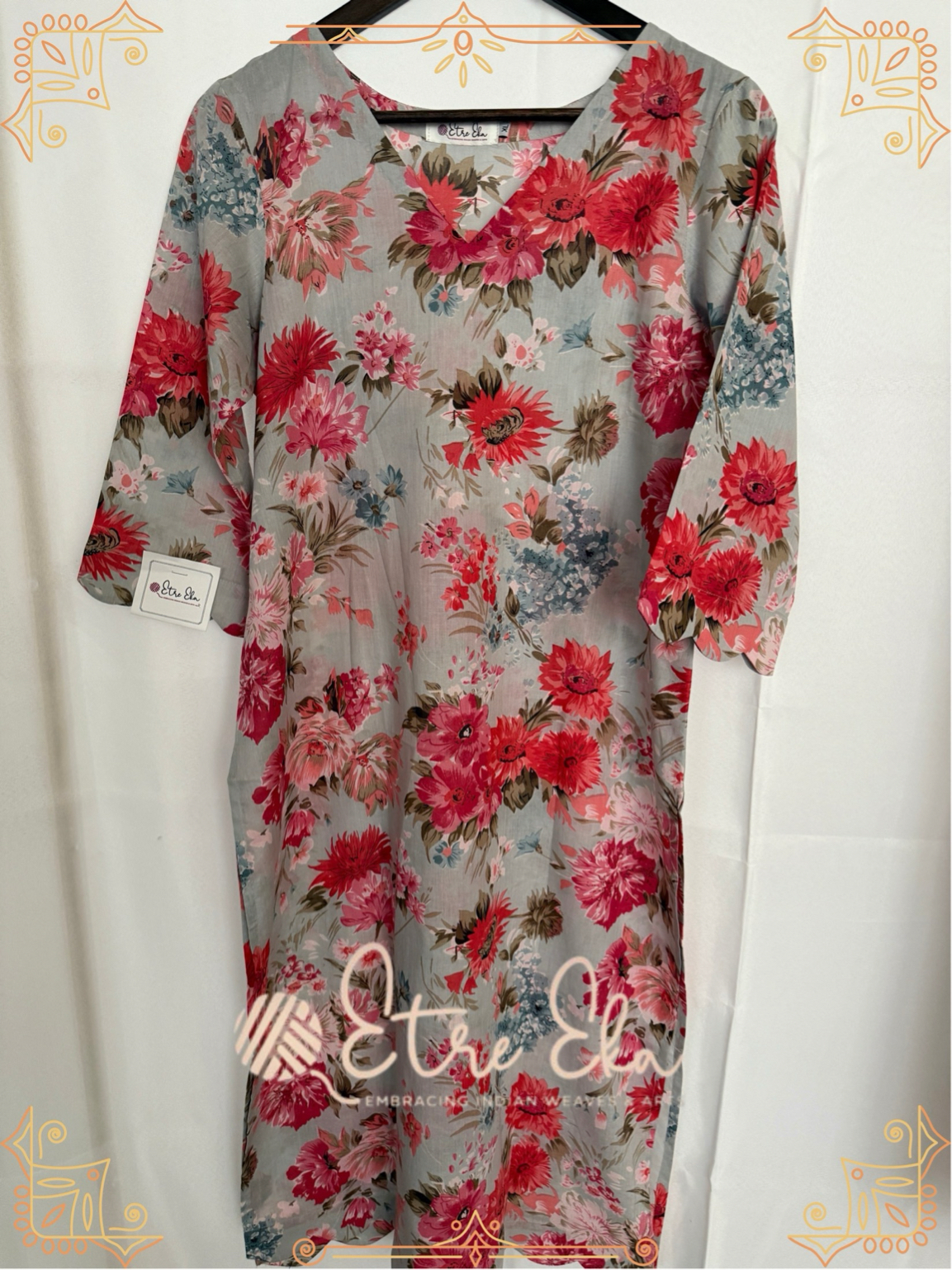 Muslin Kurti Set in Floral Print Pastel Blue and Pink- Unique Casual Wear