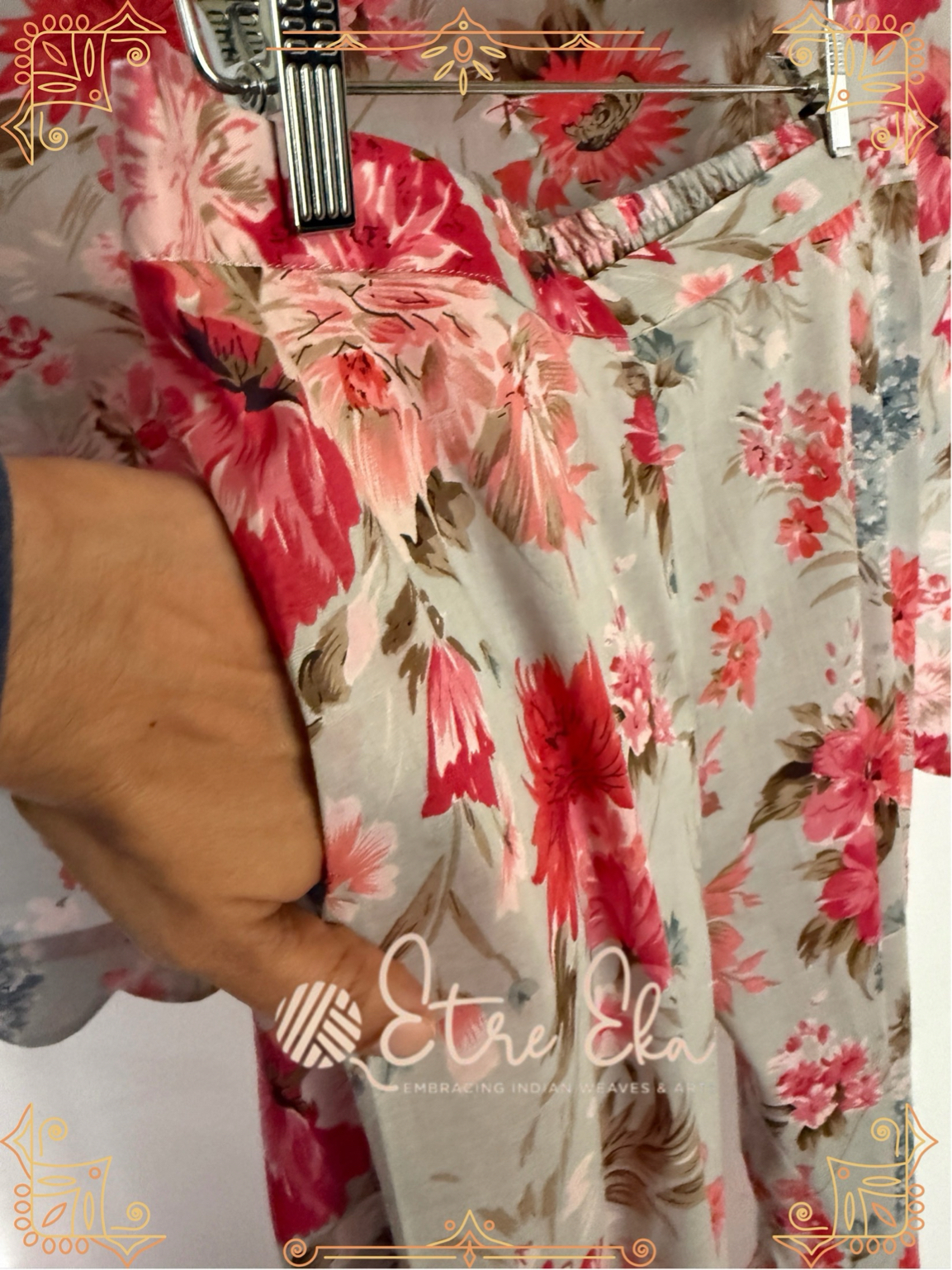 Muslin Kurti Set in Floral Print Pastel Blue and Pink- Unique Casual Wear