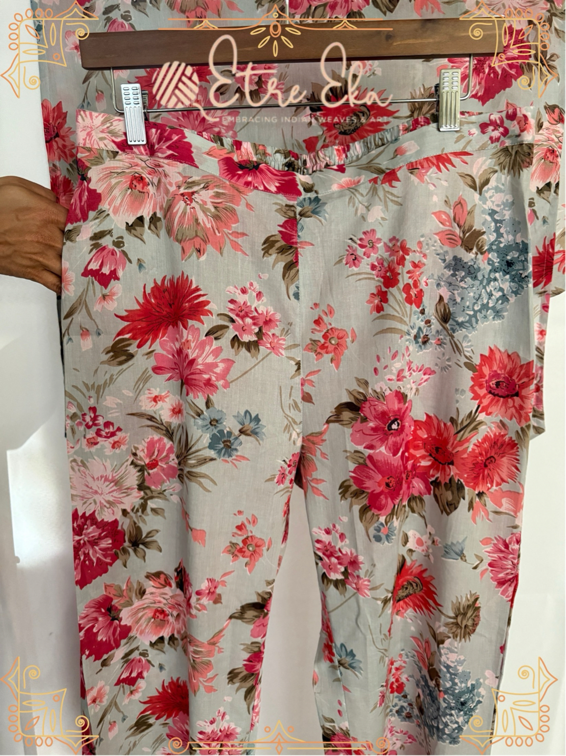 Muslin Kurti Set in Floral Print Pastel Blue and Pink- Unique Casual Wear