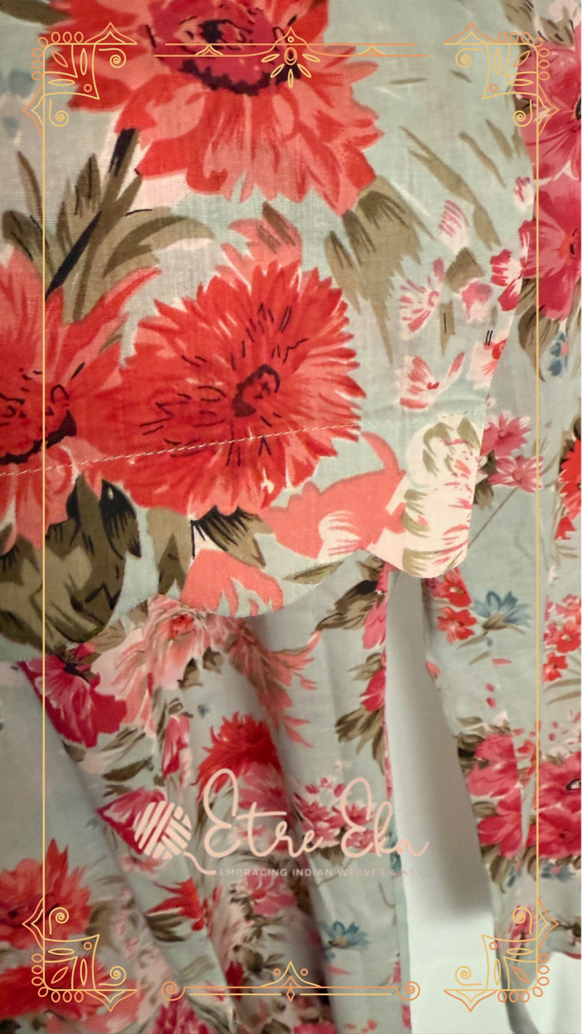 Muslin Kurti Set in Floral Print Pastel Blue and Pink- Unique Casual Wear