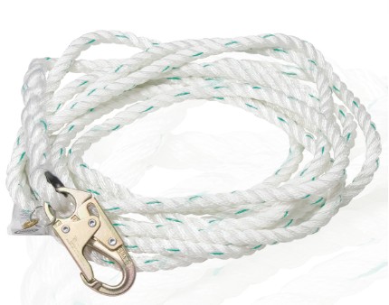 100' Vertical Lifeline - 5/8" Poly Blend Rope, 2 Snap Hooks
