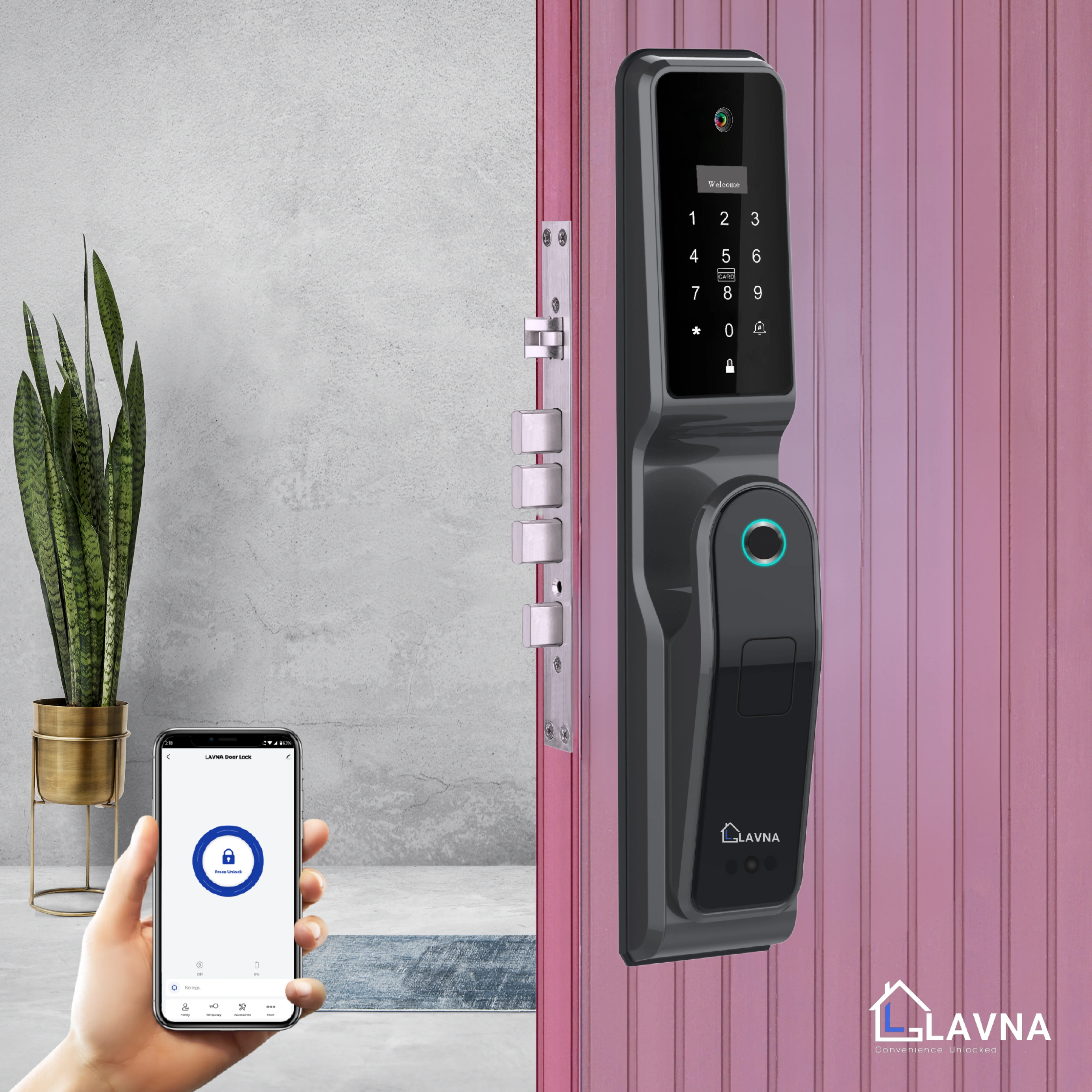 LAVNA 8-Way Premium Smart Door Lock with Camera (3 Year Warranty)