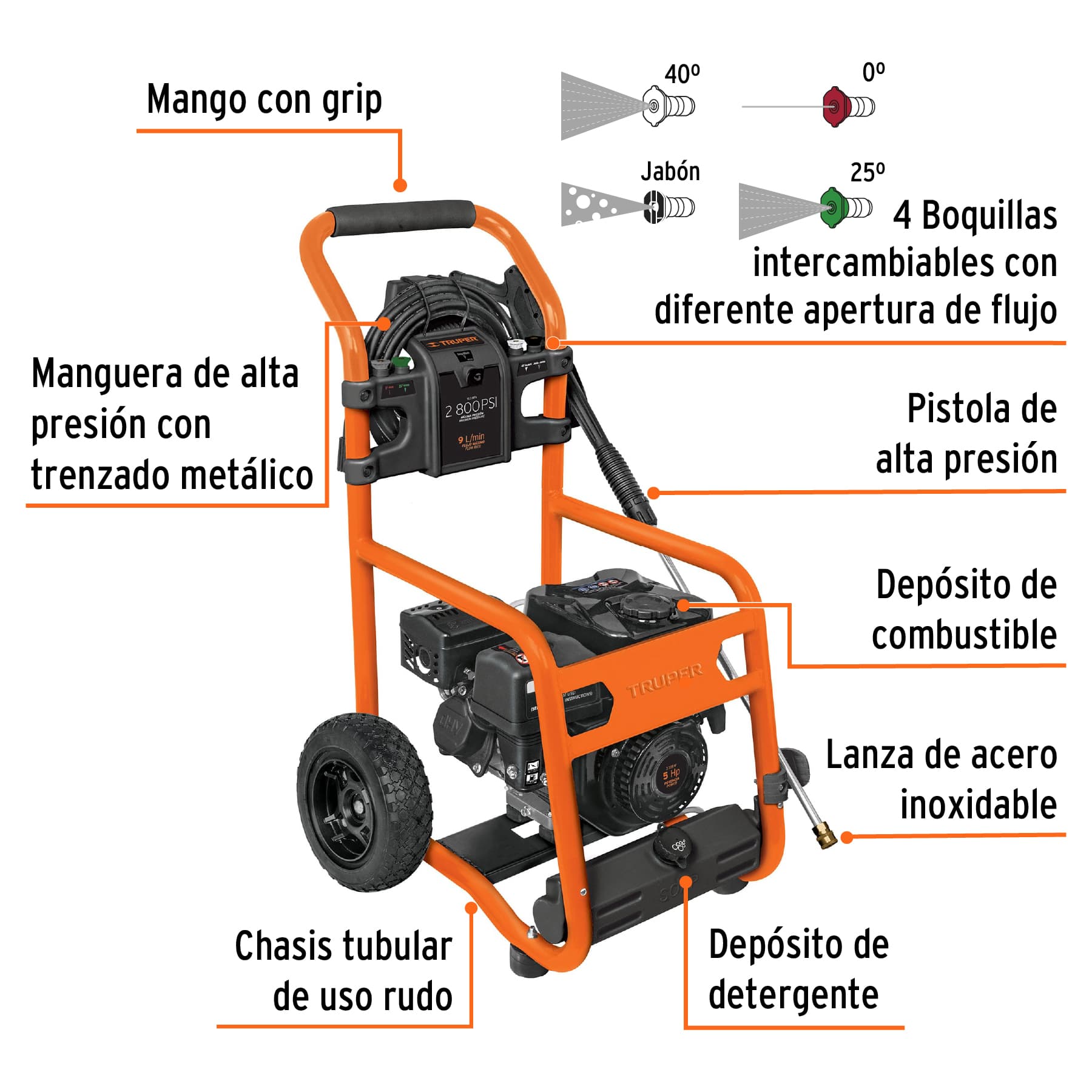 Hidrolavadora con motor a gasolina, 2,800 PSI - LAGAS-2800 / 12908