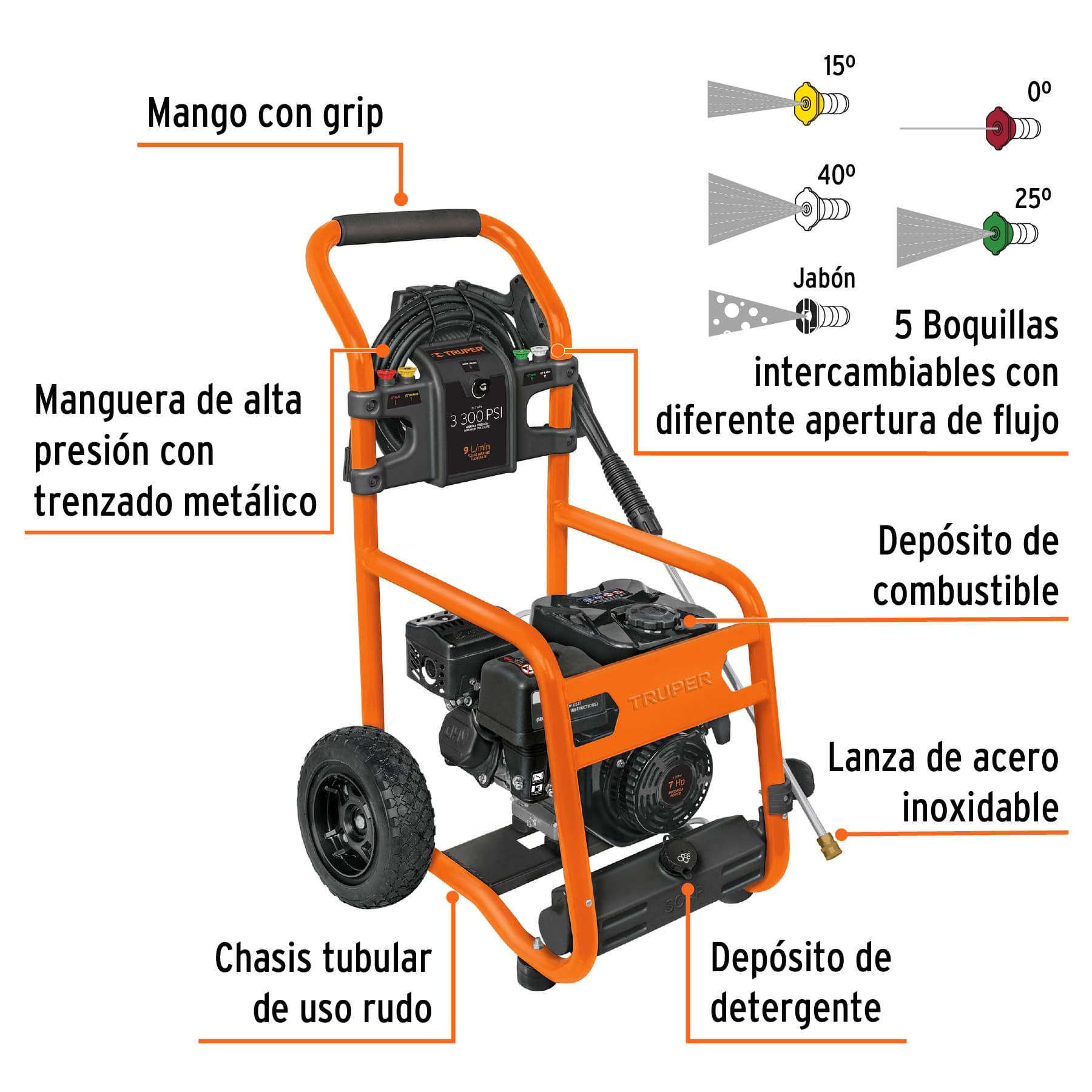 Hidrolavadora con motor a gasolina, 3,300 PSI - LAGAS-3300 / 12909