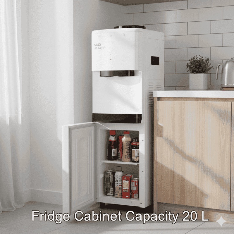 Modern Usha Laguna water cooler with a spacious storage cabinet and ergonomic design.