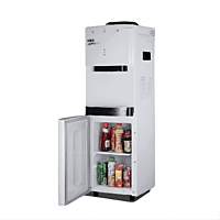 Front view of Usha Laguna water dispenser with a refrigerated bottom compartment. Front view of Usha Laguna water dispenser with a refrigerated bottom compartment.