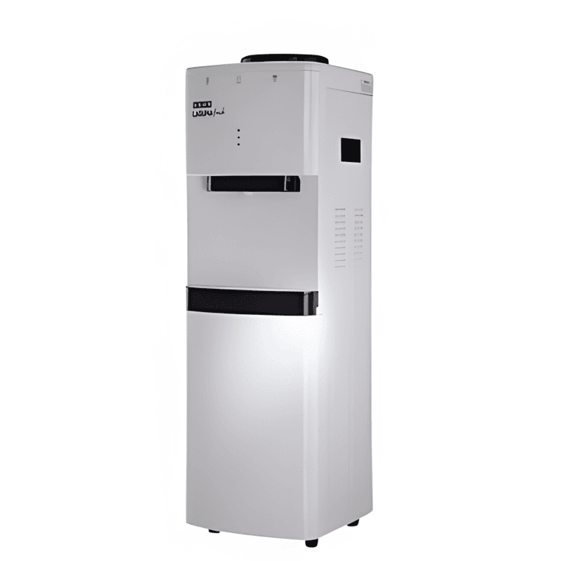 Sleek white and blue Usha Laguna Fresh water cooler with three dispensing taps.