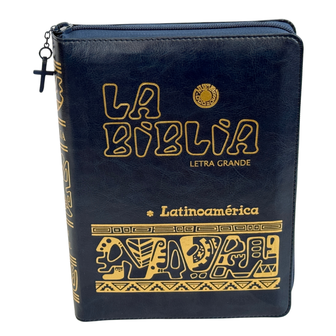 La Biblia Latinoamérica de Lujo Azúl / Letra Grande / Imitación piel / Cierre e Índice - Caja de 16 unidades