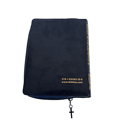 La Biblia Latinoamérica de Lujo Azul, Letra Grande,  Imitación piel, Cierre e Índice.