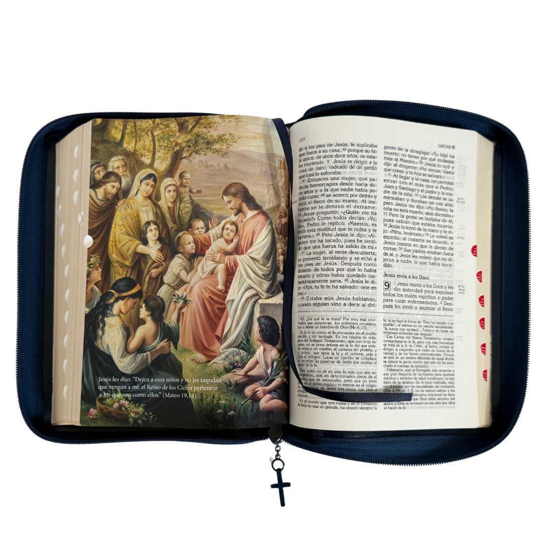 La Biblia Latinoamérica de Lujo Azúl / Letra Grande / Imitación piel / Cierre e Índice - Caja de 16 unidades