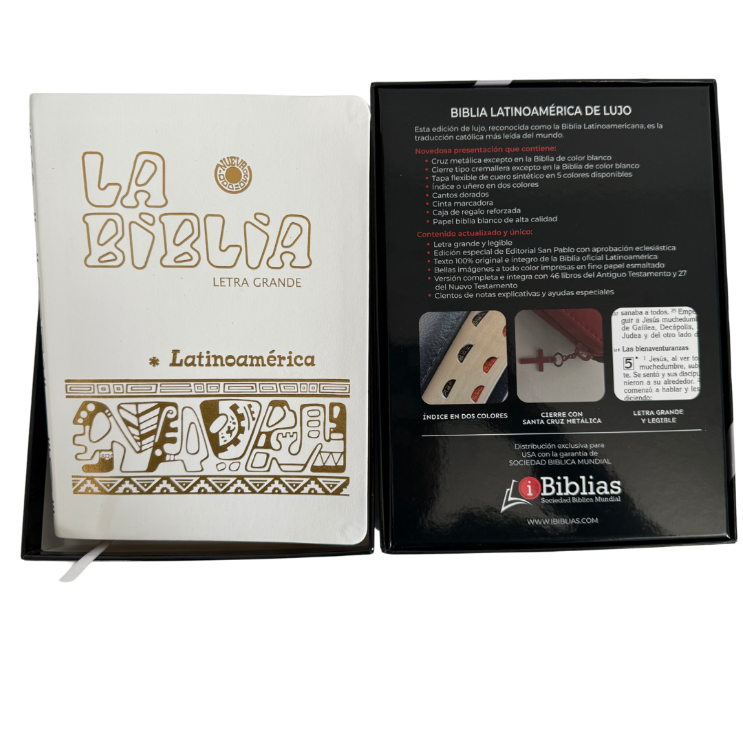 La Biblia Latinoamérica de Lujo Blanca / Letra Grande / Imitación piel - Caja de 16 unidades