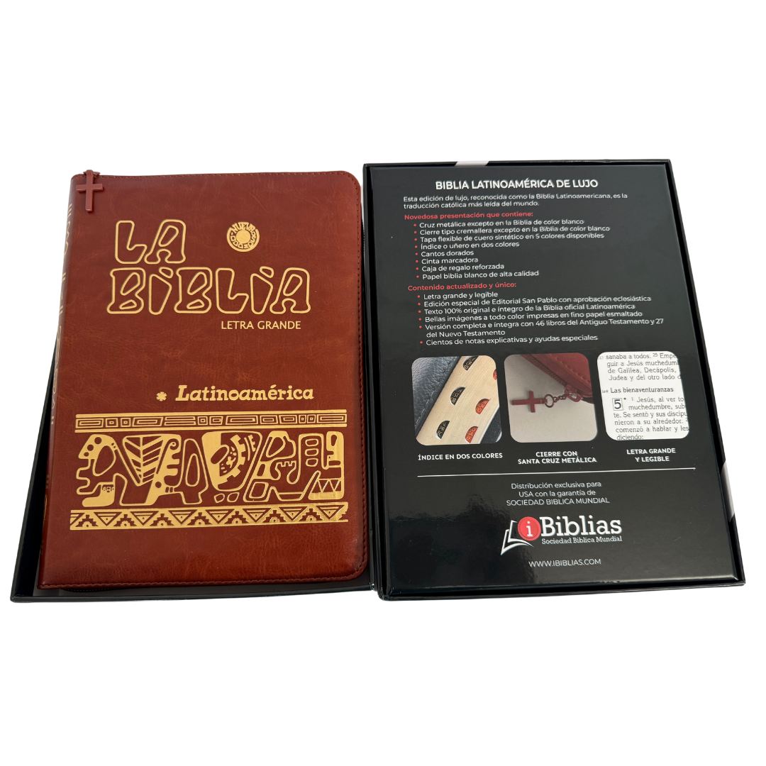 La Biblia Latinoamérica de Lujo Marrón, Letra Grande, Imitación piel, Cierre e Índice