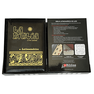 La Biblia Latinoamérica de Lujo/ Negra / Letra Grande / Imitación piel / Cierre e Índice - Caja de 16 unidades