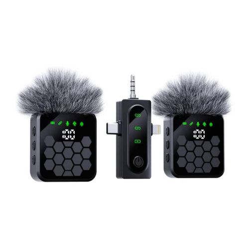 Lavalier Microphone Led Display Dual Noise Cancelling Wireless.
