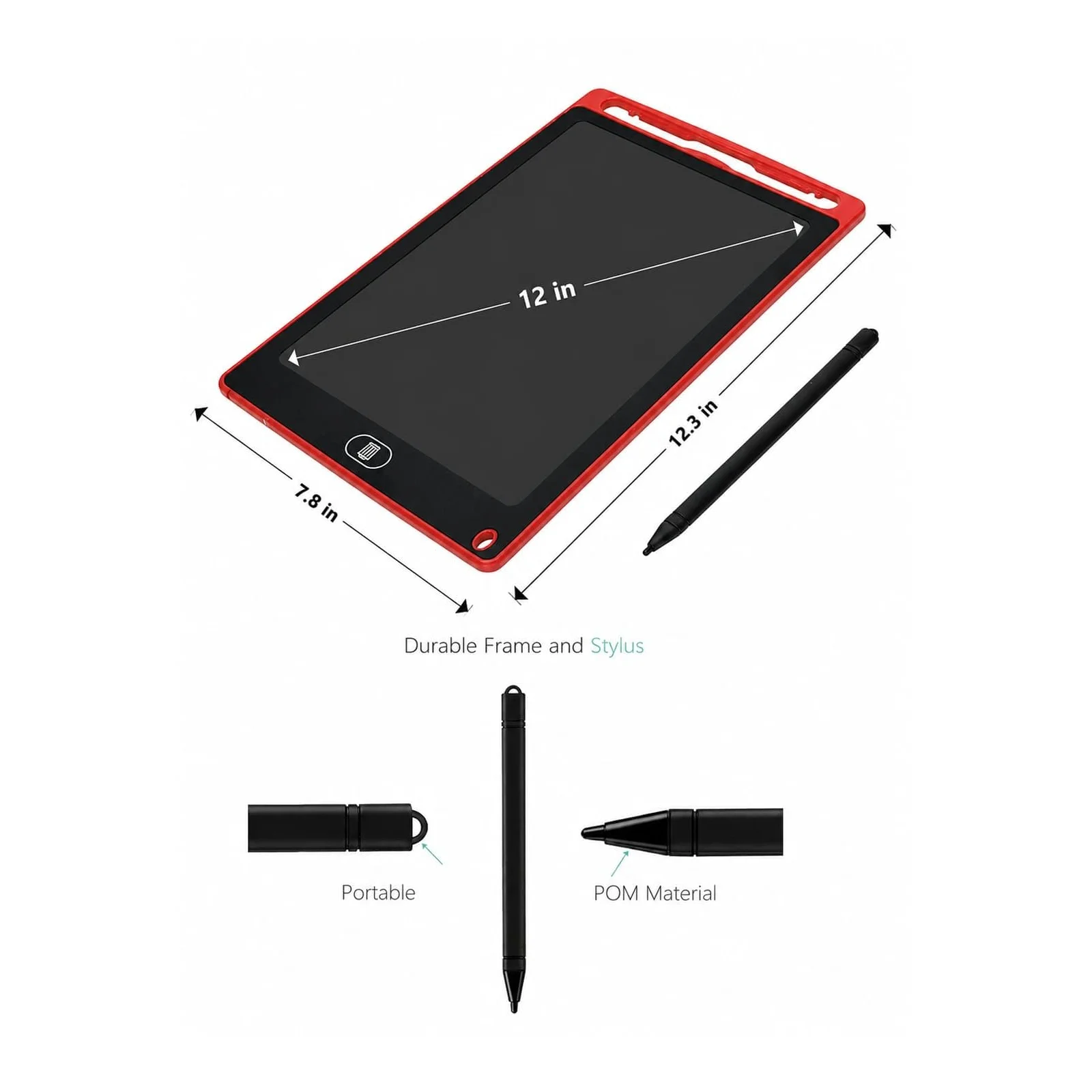 12 Inch LCD Writing Tablet with Stylus, Lock & One-Tap Erase Digital Drawing Pad - Assorted Colour