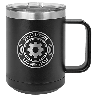 Laser Engraved Polar Camel 15 oz. Black Vacuum Insulated Mug with Slider Lid