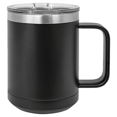 Laser Engraved Polar Camel 15 oz. Black Vacuum Insulated Mug with Slider Lid