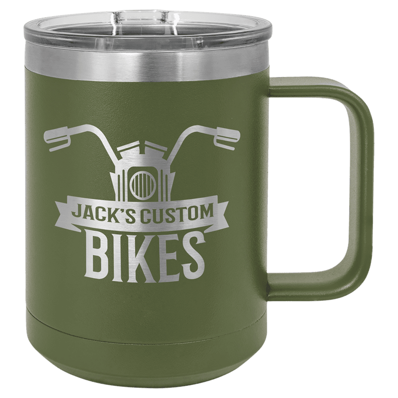 Laser Engraved Polar Camel 15 oz. Olive Green Vacuum Insulated Mug with Slider Lid