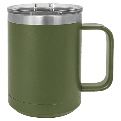 Laser Engraved Polar Camel 15 oz. Olive Green Vacuum Insulated Mug with Slider Lid