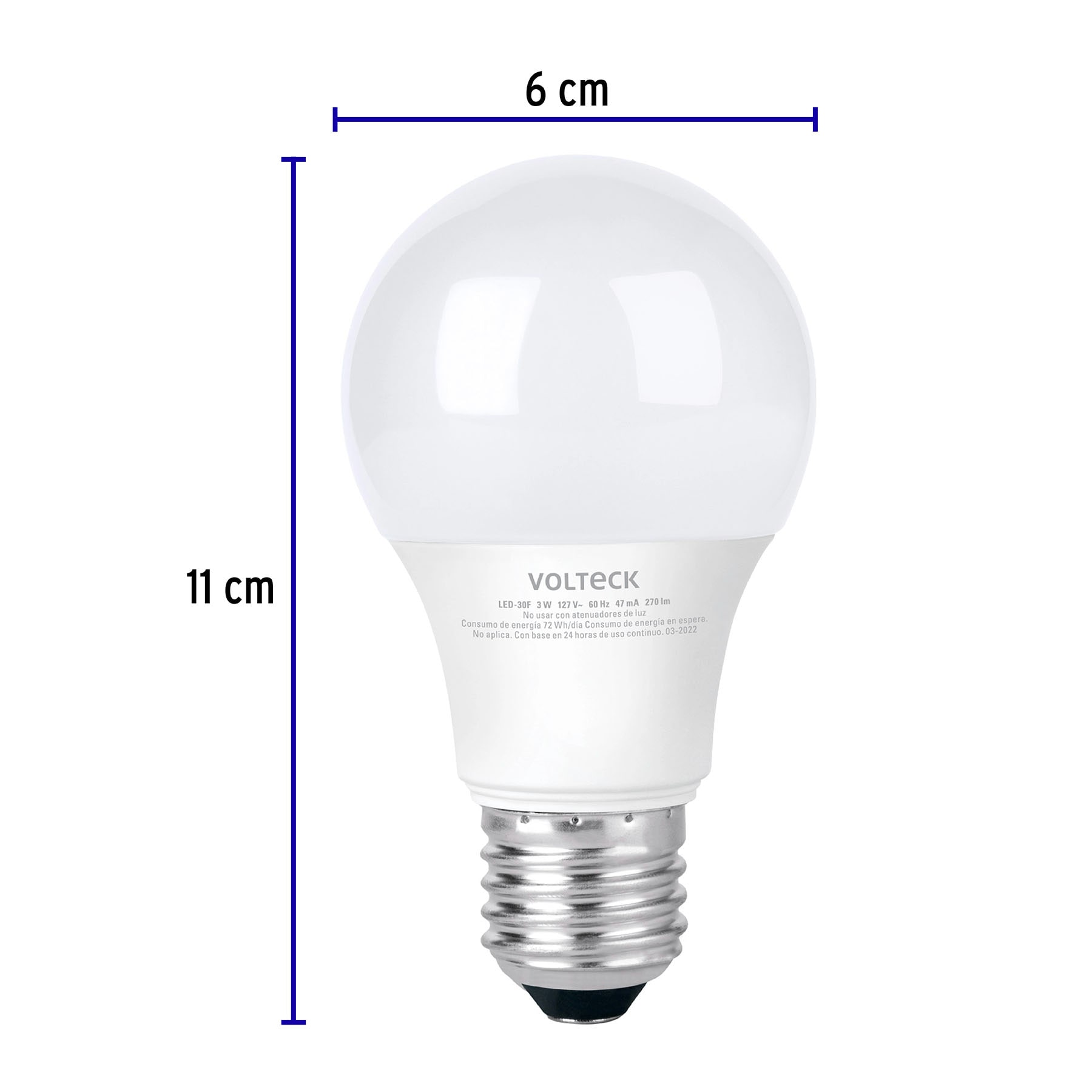 Lámpara LED A19 3 W (equiv. 25 W) luz de día blíster Volteck - 46275 - LED-30F - Caja con 6 Pieza – Master 96