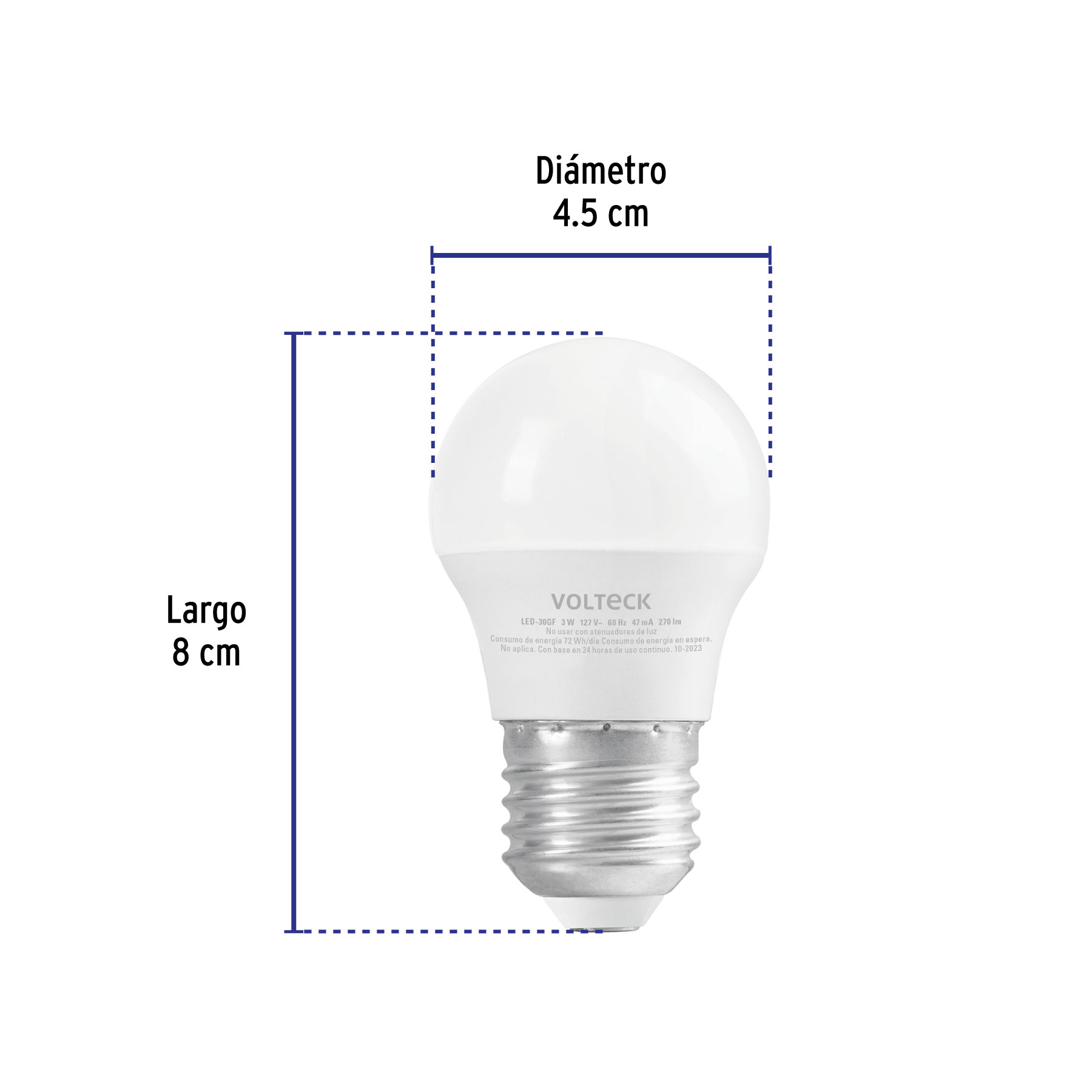 Lámpara LED G45 3 W (equiv. 25 W) luz de día blíster Volteck - 46854 - LED-30GF - Caja con 6 Pieza – Master 96