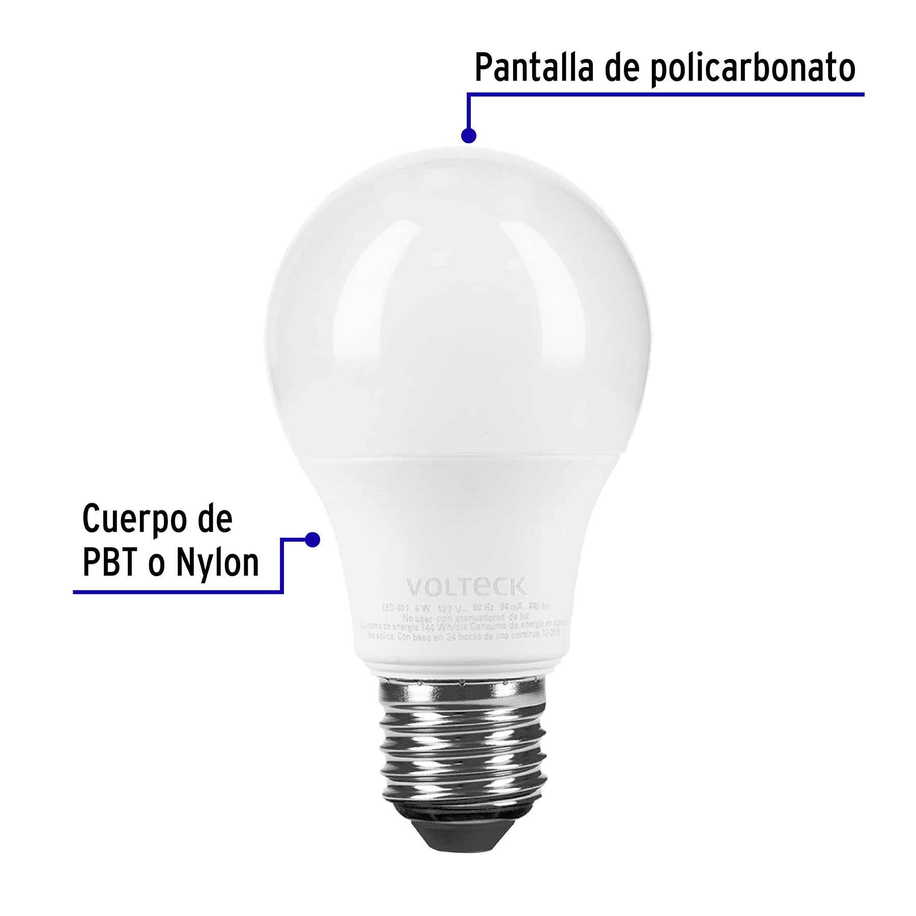 Lámpara LED A19 6 W (equiv. 40 W) luz de día blíster Volteck - 46856 - LED-40F - Caja con 12 Pieza – Master 96