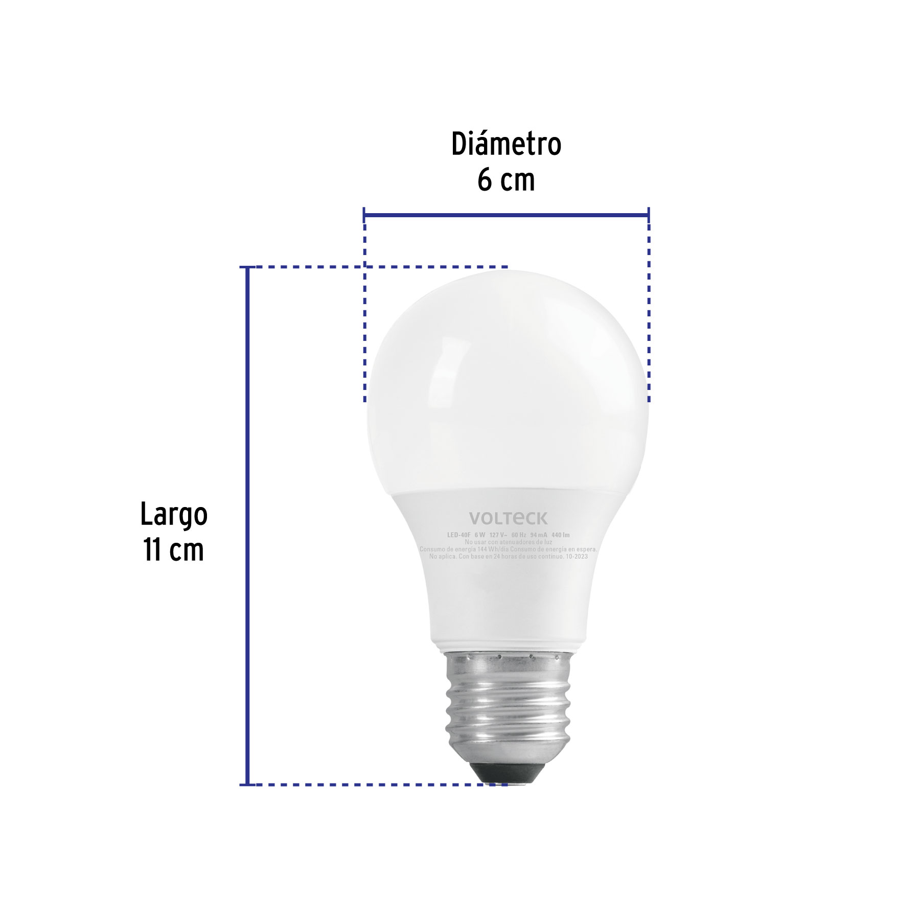 Lámpara LED A19 6 W (equiv. 40 W) luz de día blíster Volteck - 46856 - LED-40F - Caja con 12 Pieza – Master 96