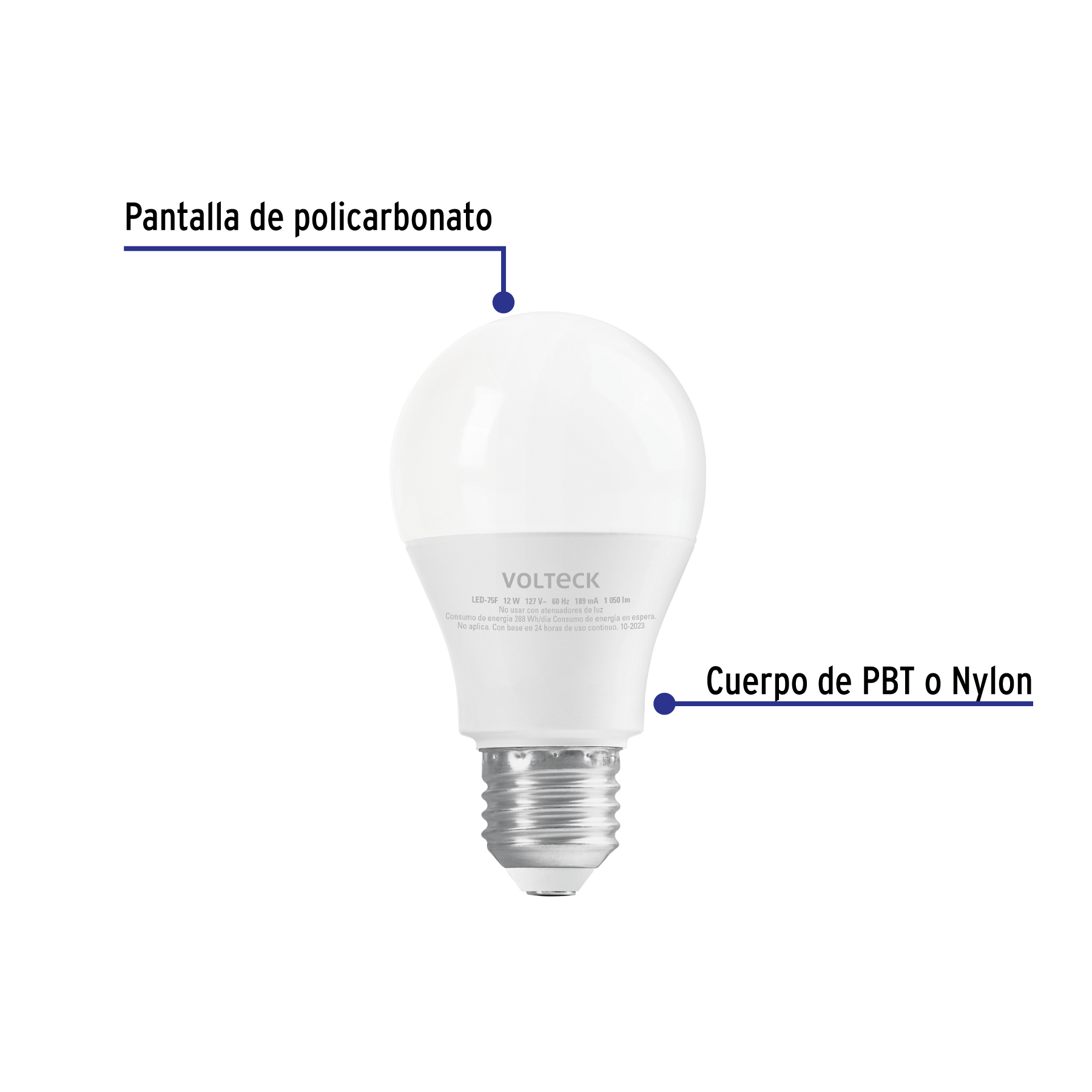 Lámpara LED A19 12 W (equiv. 75W) luz de día blíster Volteck - LED-75F / 46860
