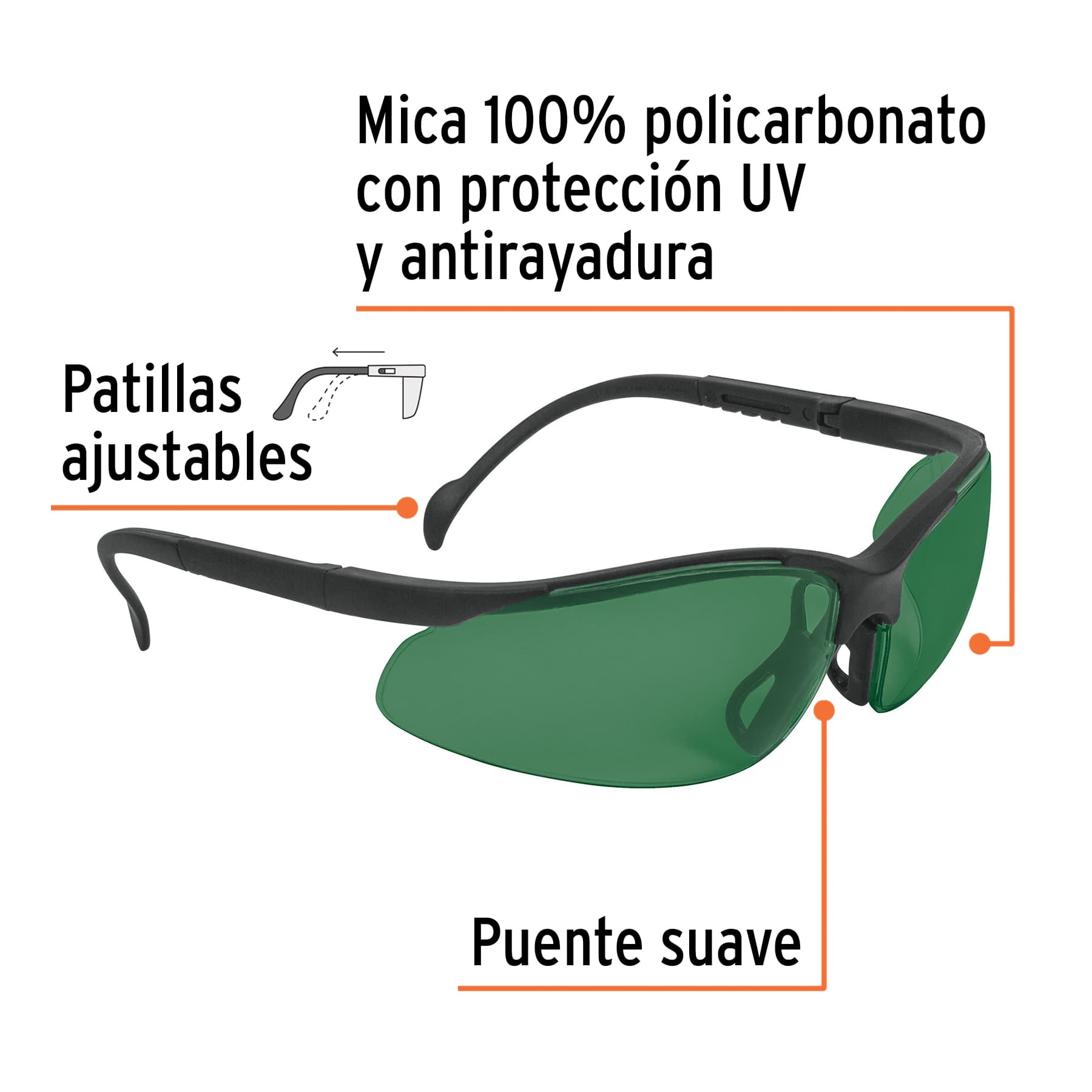 Lentes de seguridad, mica verde, Vision - LEDE-S5 / 14305