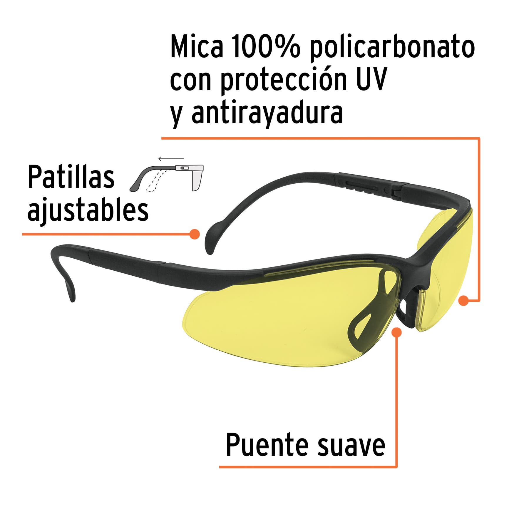 Lentes de seguridad, mica amarillo, Vision - LEDE-SA / 14304