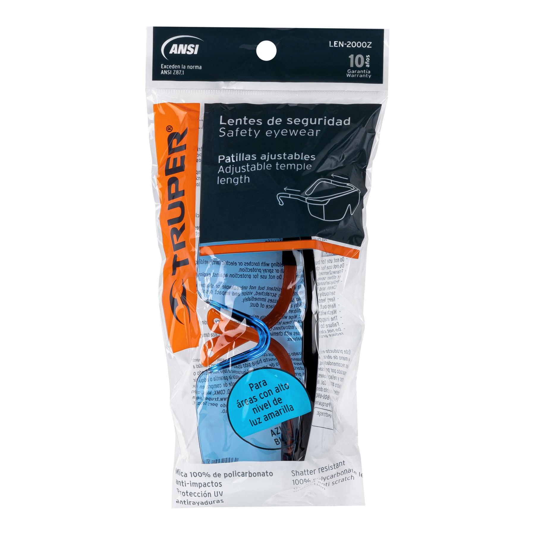 Lentes de seguridad ajustables, mica azul, Classic - LEN-2000Z / 15136