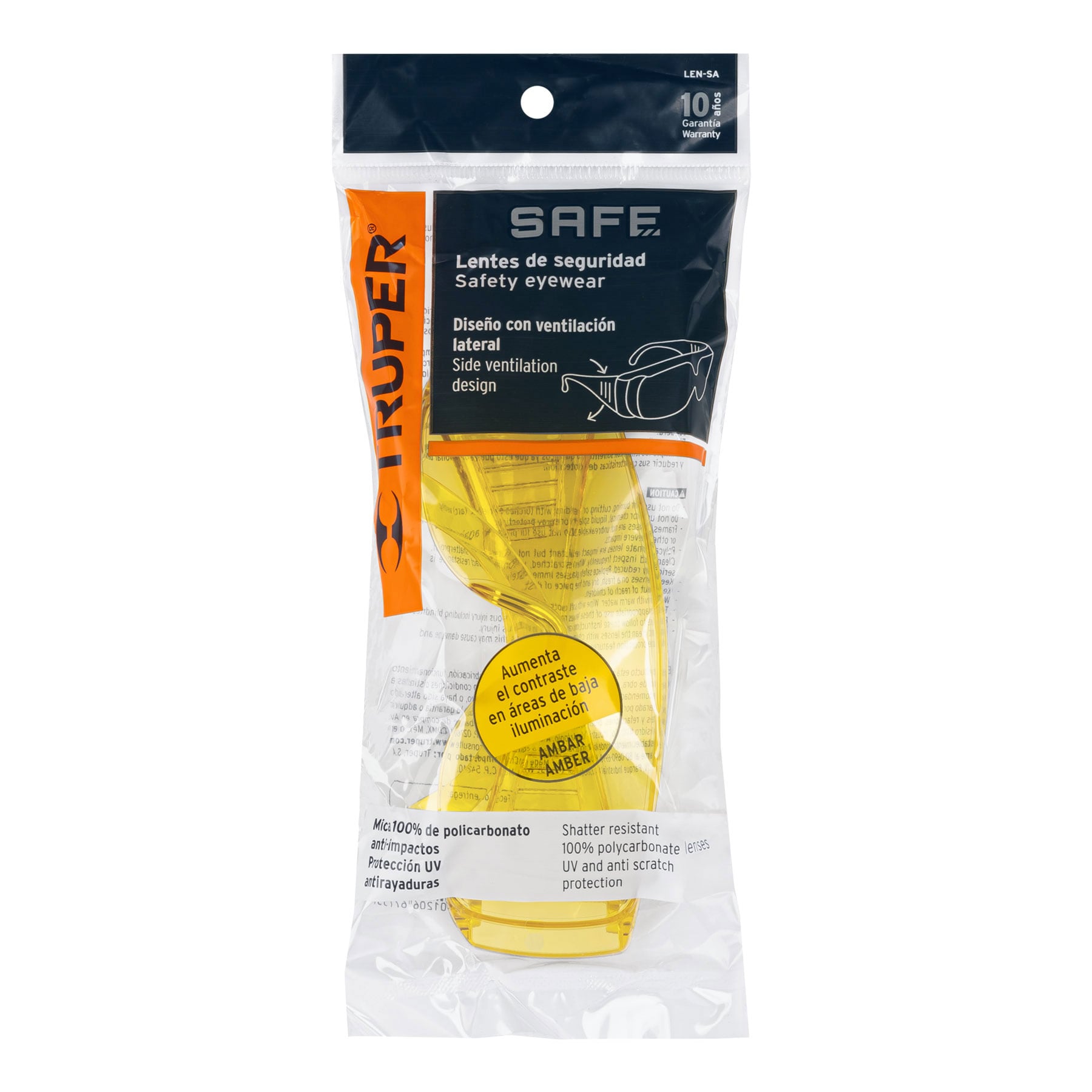 Lentes de seguridad, mica ambar, Safe - LEN-SA / 14254