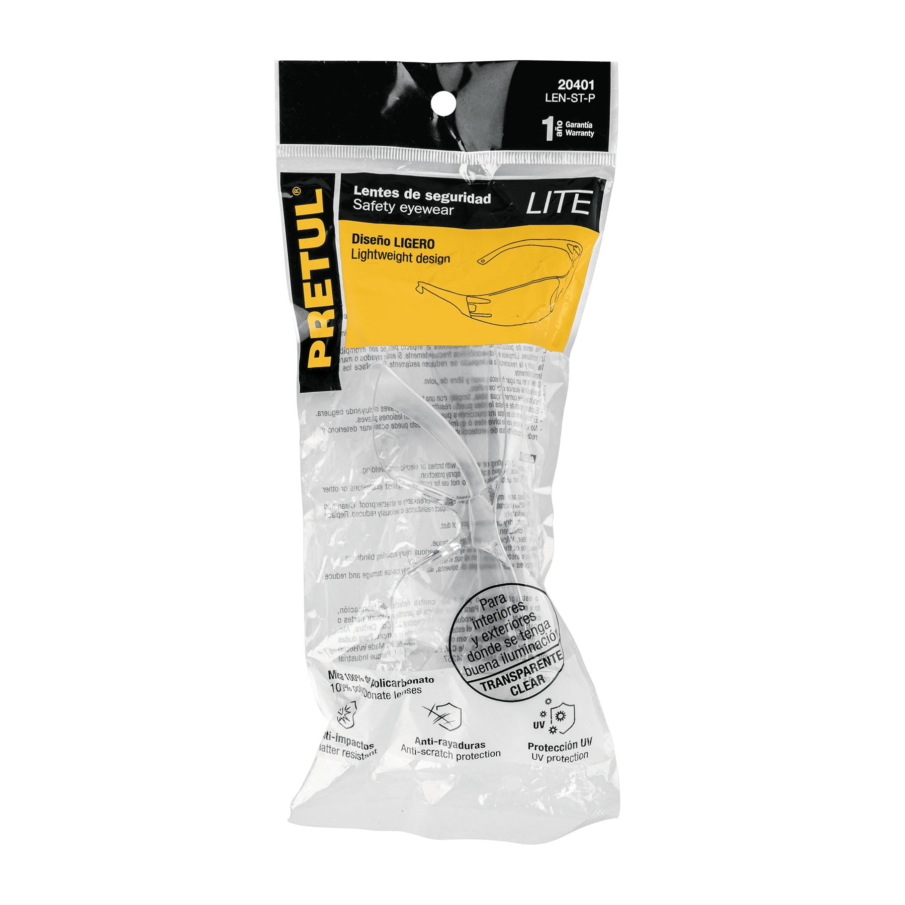 Lentes de seguridad, mica transparente, Pretul, Lite - LEN-ST-P / 20401