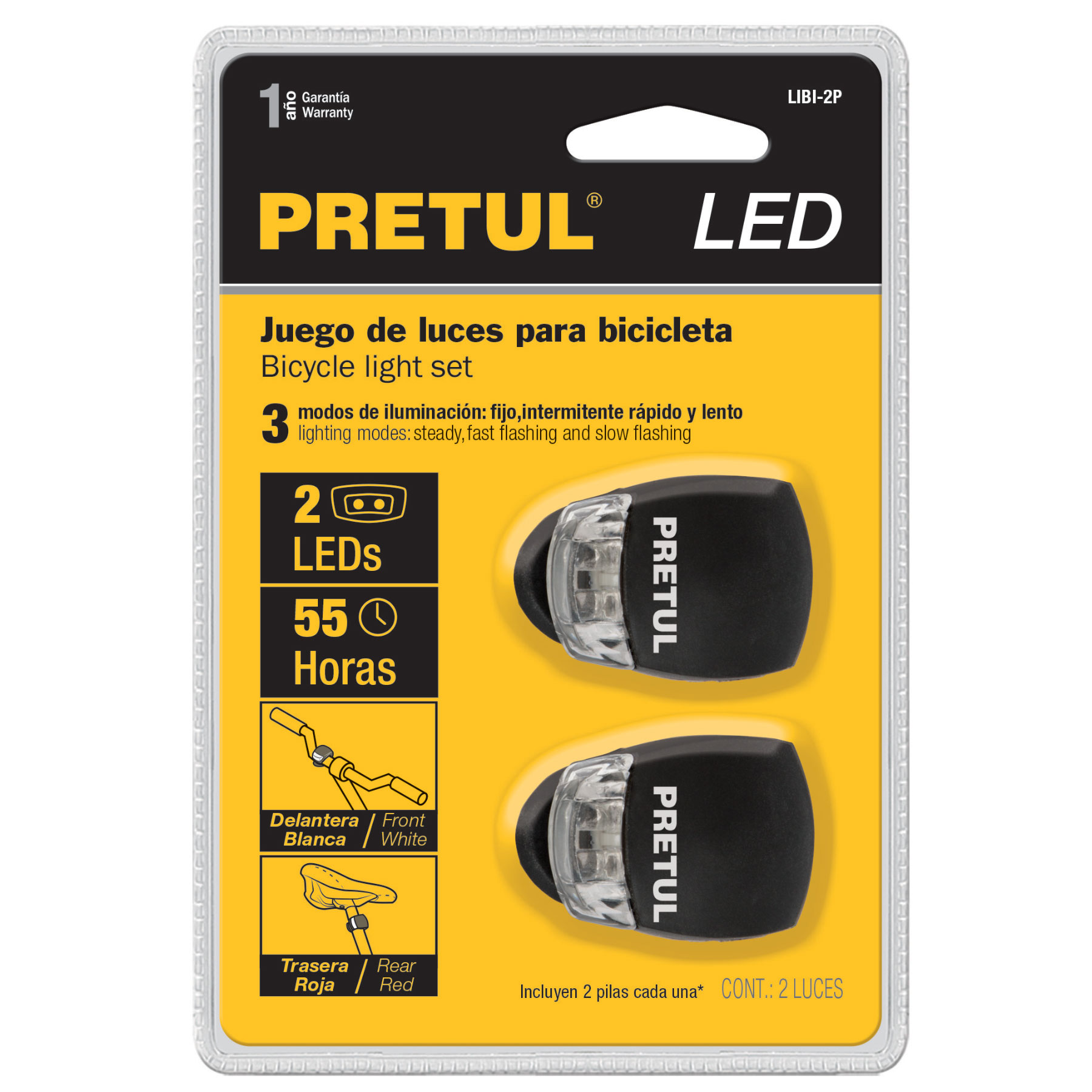 Juego 1 linterna delantera y 1 trasera p/bicicleta, Pretul - LIBI-2P / 27050