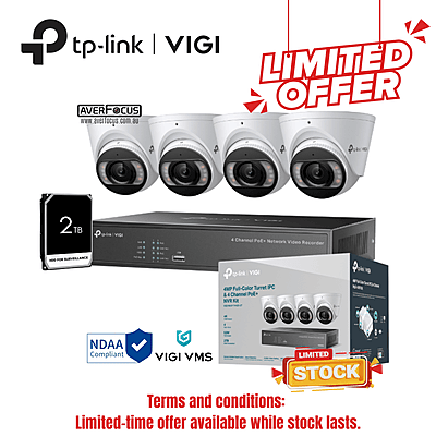 [LIMITED QTY]VIGI 4MP Full-Color Turret IPC & 4 Channel PoE+ NVR KIT