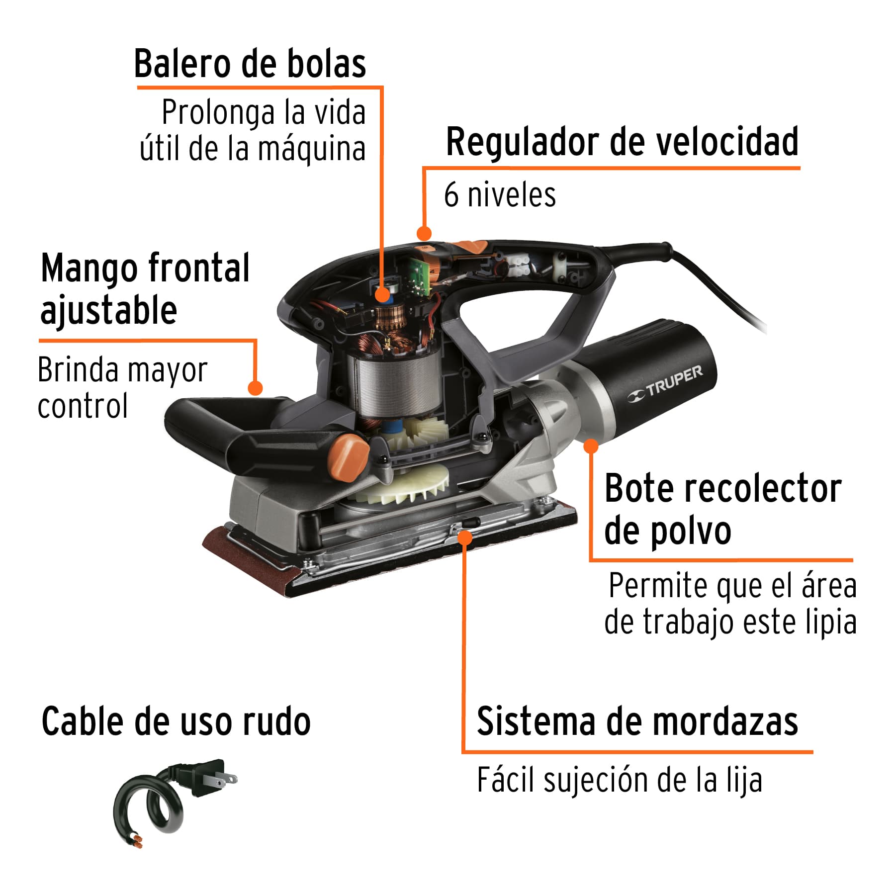 Lijadora orbital 1/2 hoja 360 W, industrial, Truper - LIOR-1/2NX / 15090