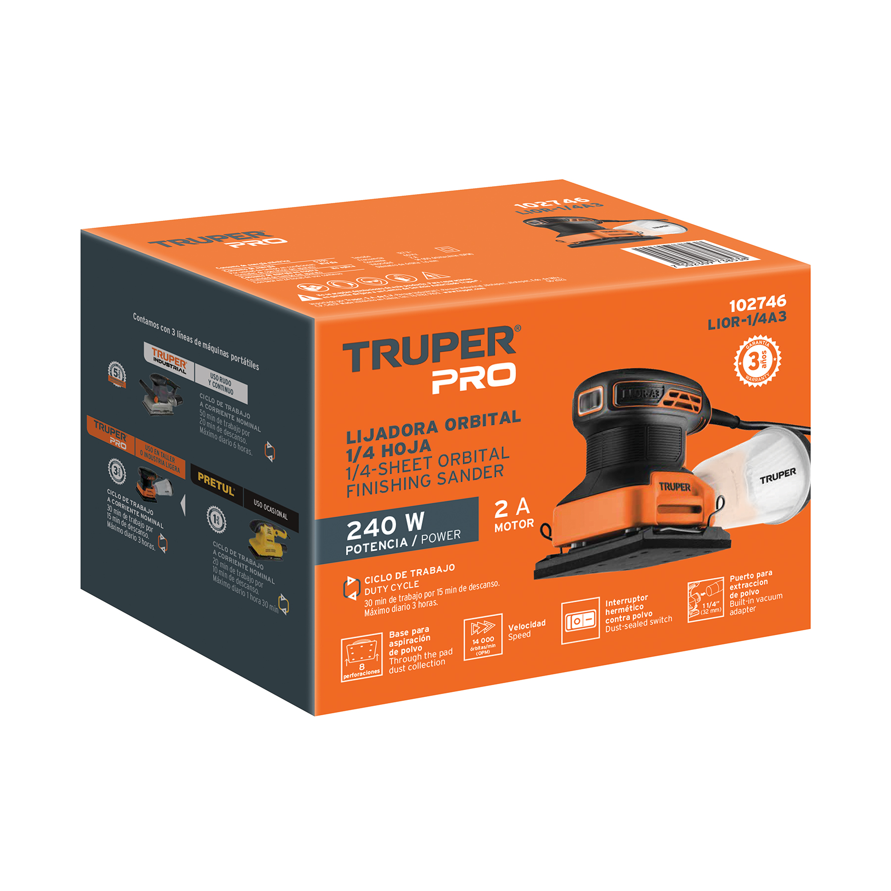 Lijadora orbital 1/4 hoja 200 W, profesional, Truper - LIOR-1/4A2 / 16682