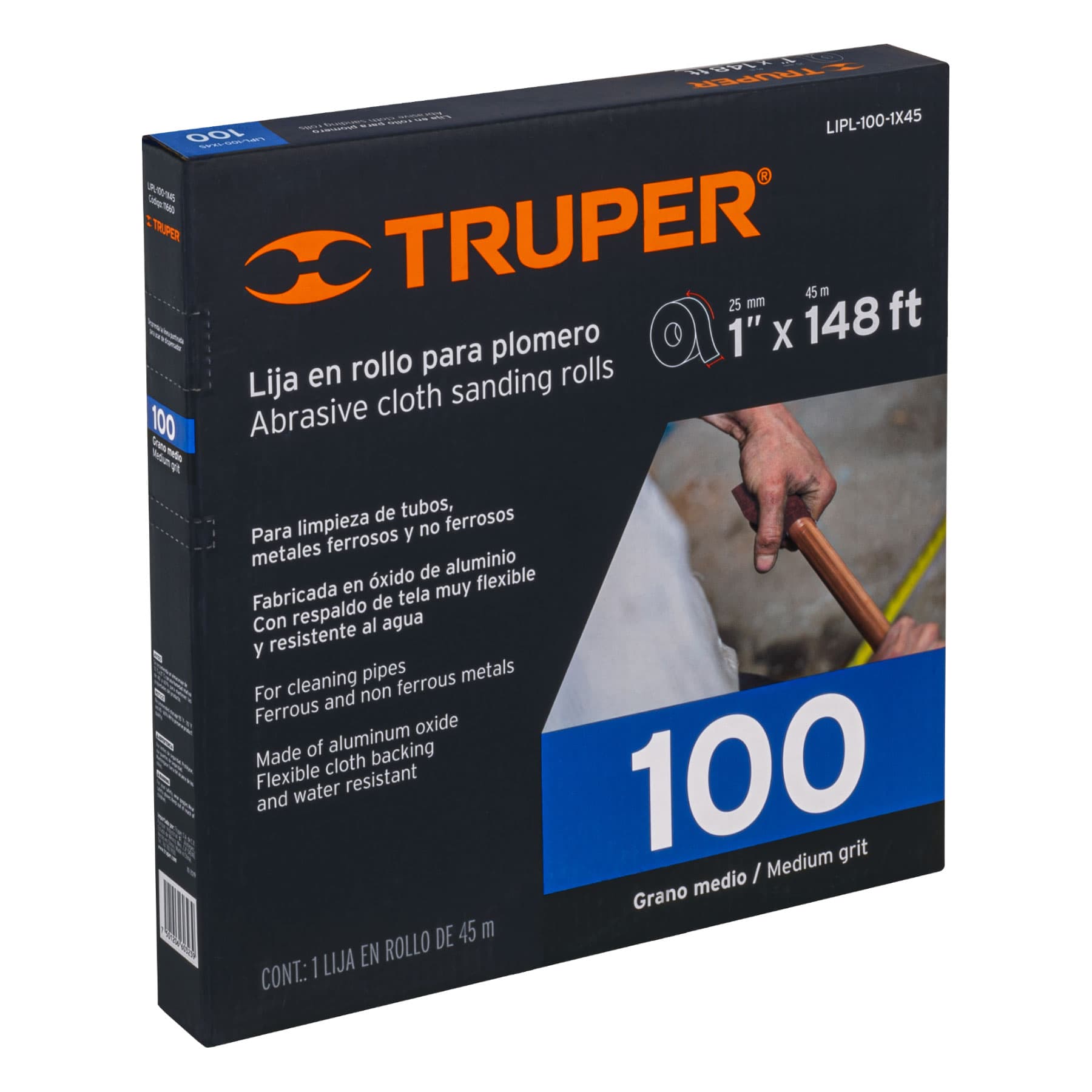 Rollo de 45 m de lija para plomero grano 100 ancho 1' - LIPL-100-1X45 / 11660