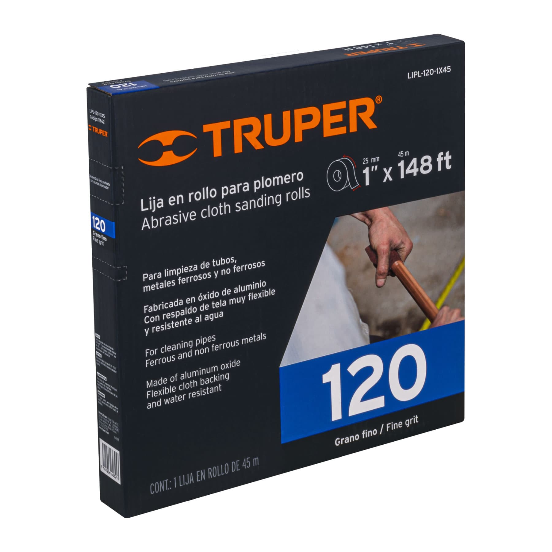 Rollo de 45 m de lija para plomero grano 120 ancho 1' - LIPL-120-1X45 / 11662