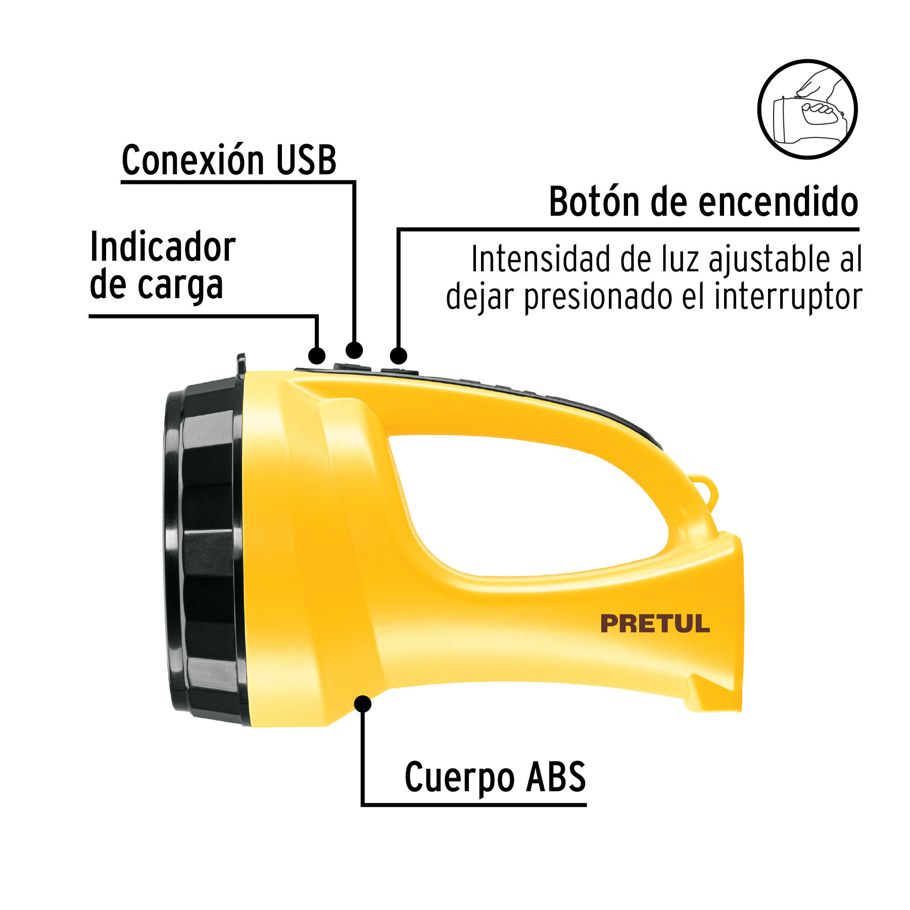 Linterna reflectora LED 260 lm, recargable, PRETUL-LIRE-145P / 24091
