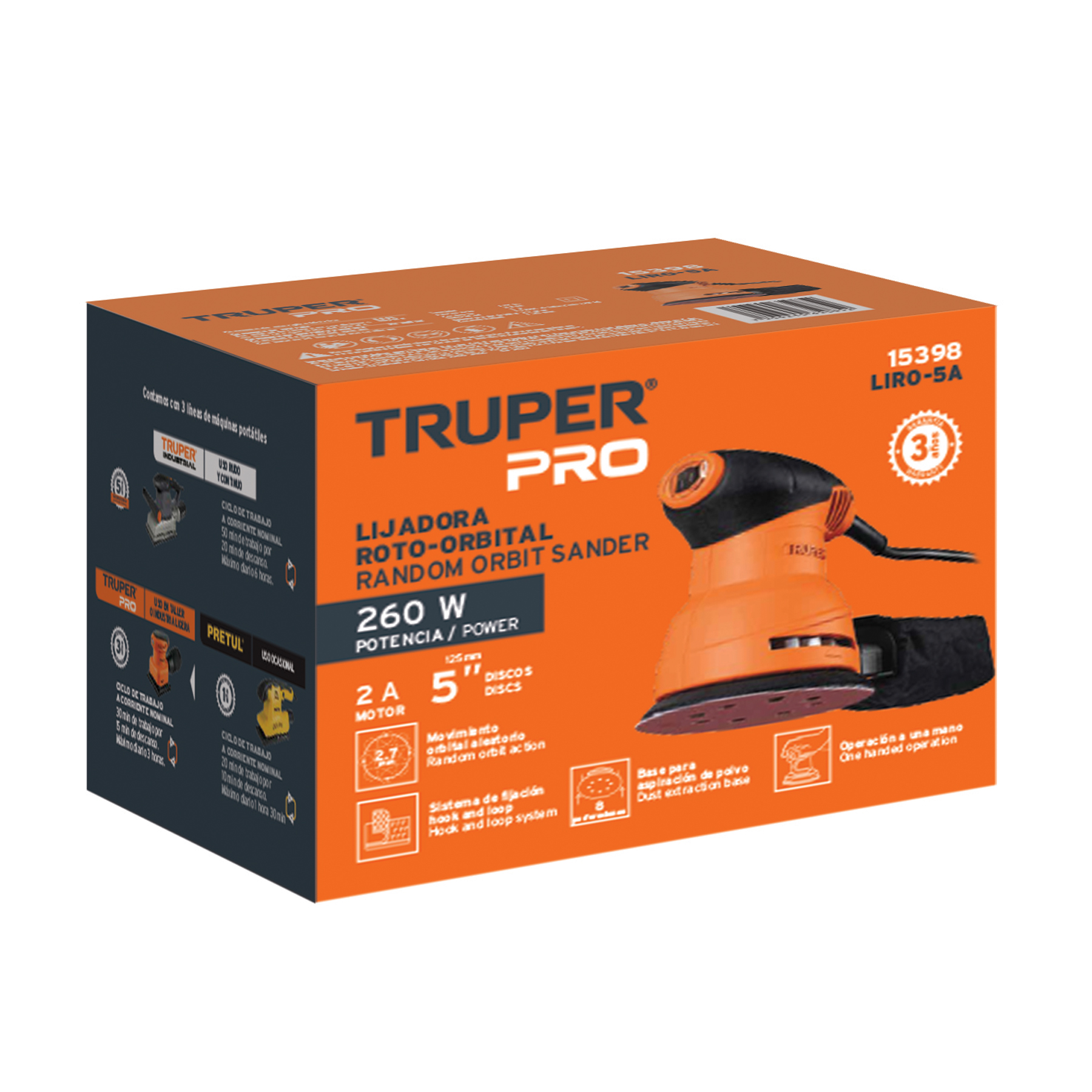 Lijadora roto orbital 5' 260 W, profesional, Truper - LIRO-5A / 15398
