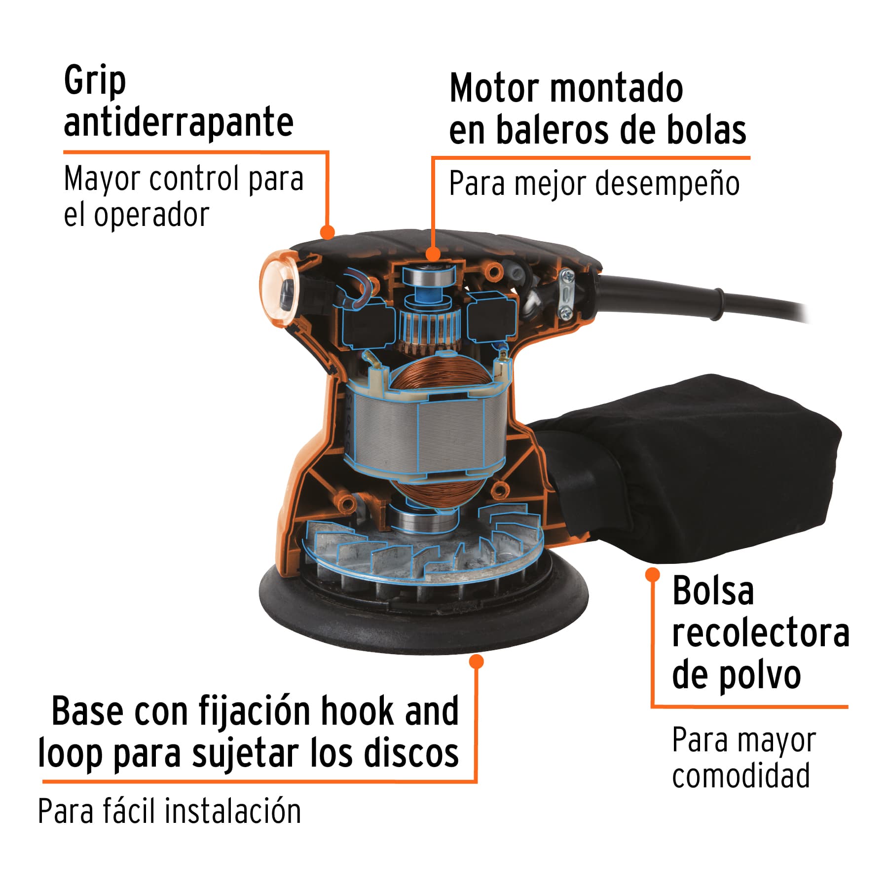 Lijadora roto orbital 5' 260 W, profesional, Truper - LIRO-5A / 15398