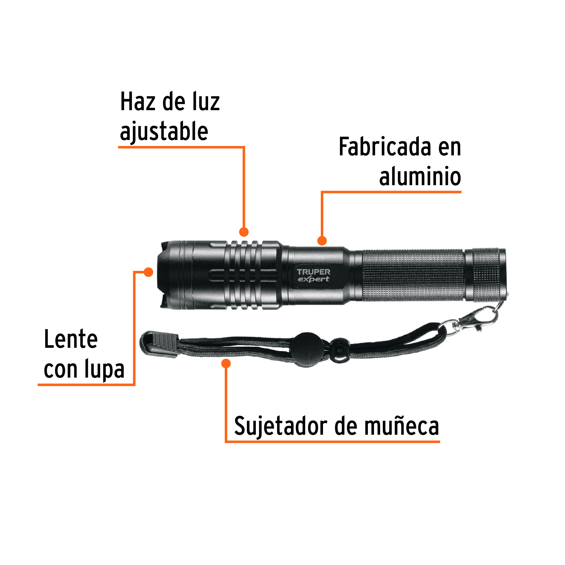 Linterna LED recargable, de aluminio, 500 lm, TRUPER EXPERT-LIXR-2AA / 16777