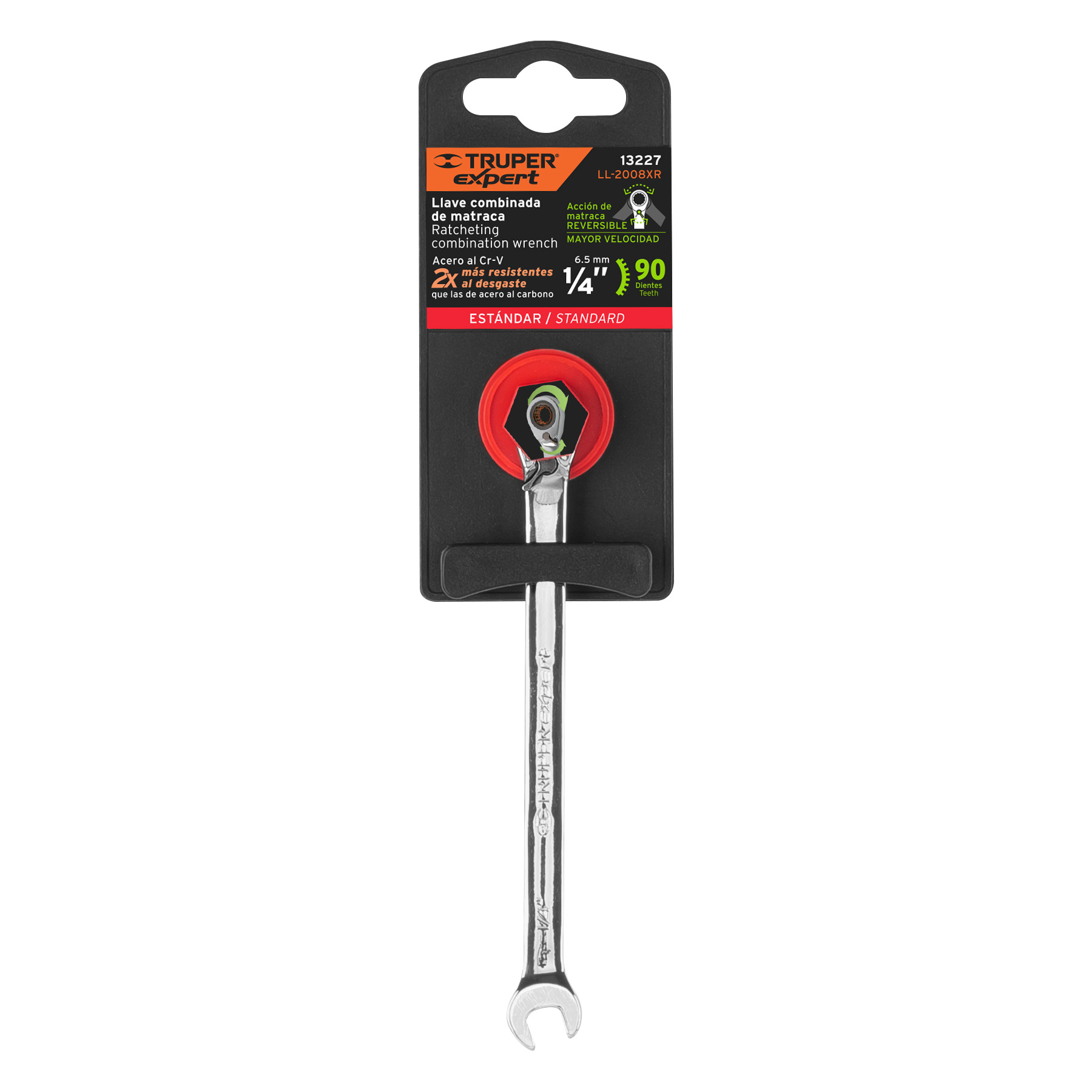 Llave combinada con matraca, reversible, 1/4' x 125mm, Trupe - LL-2008XR / 13227