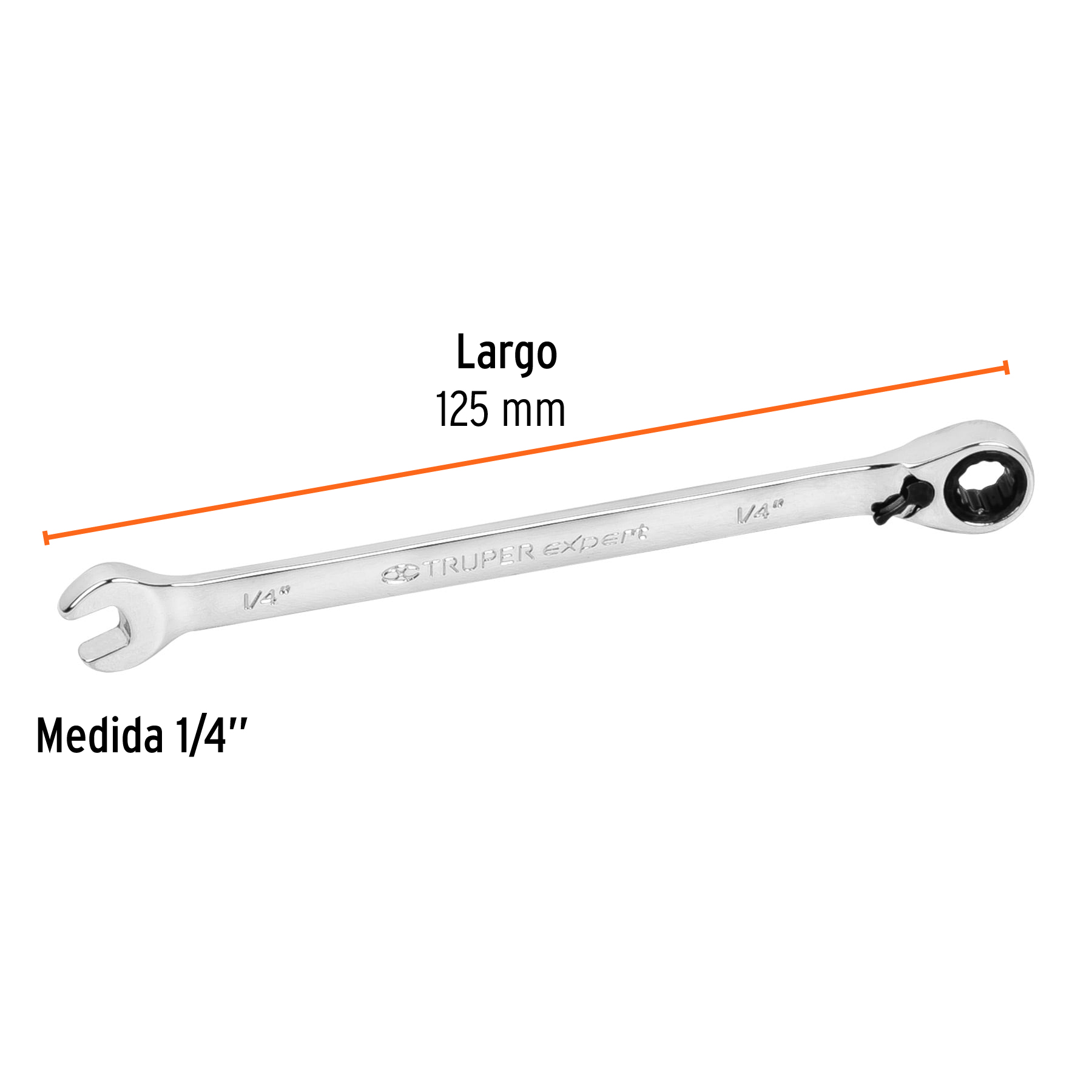 Llave combinada con matraca, reversible, 1/4' x 125mm, Trupe - LL-2008XR / 13227