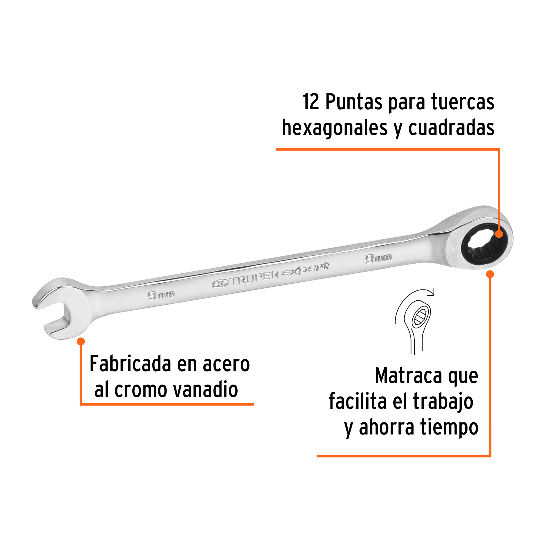 Llave combinada con matraca, 9 x 146 mm, Truper Expert - LL-2009MX / 13619